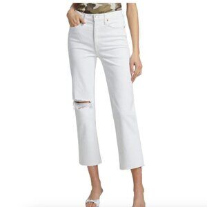 Re/done 70s Distressed High-Rise Ankle Crop Jeans in White Size 30